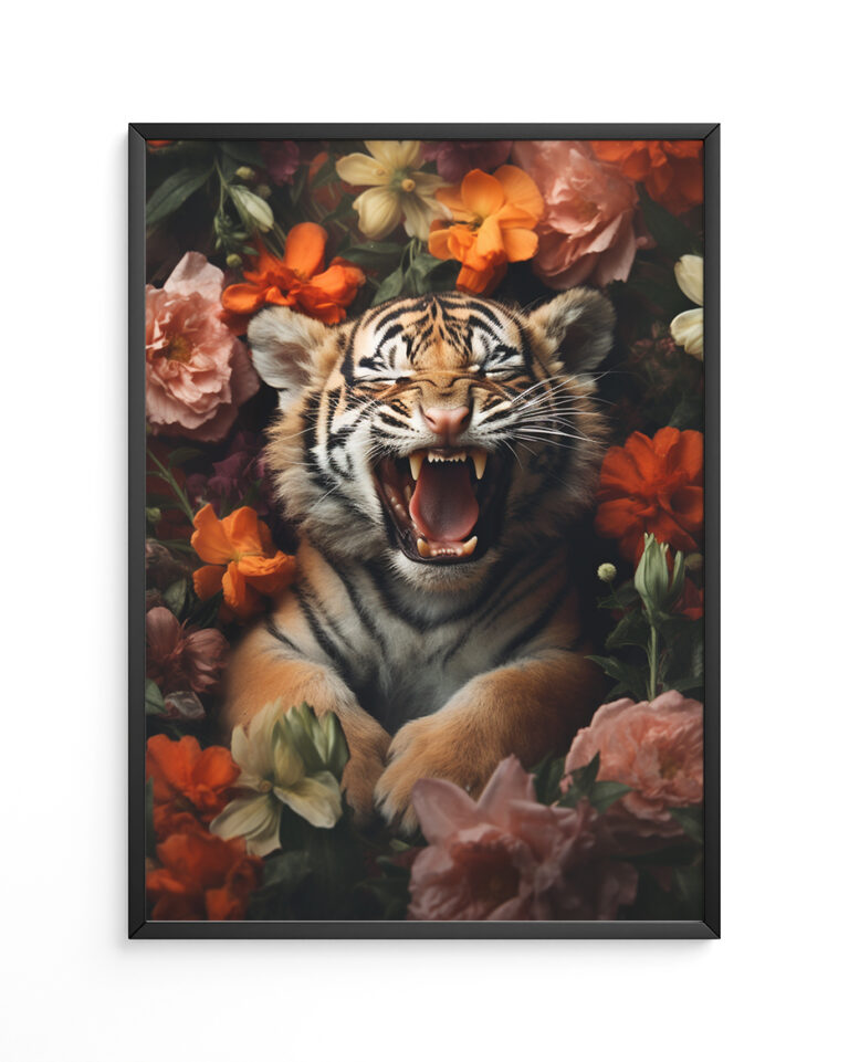 brochstudio poster of a baby tiger raoaing in a frame